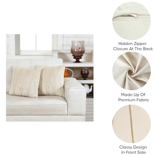 Image of Amazon Brand - Umi Gold Leather Striped Pack of 2 Throw Pillow Covers Velvet Decorative Cushion Covers Cases for Sofa Bedroom Livingroom Car 22 x 22 in Cream Color