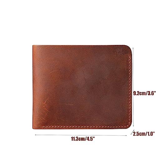 Mens Leather Trifold Wallet Crazy Horse Leather Coin Pouch Leather Money Clip Vintage Money Pouch for Men (Dark brown)2