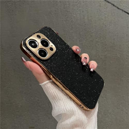 Funda para cámara IP 14 con purpurina y acabado chapado en oro en color negro