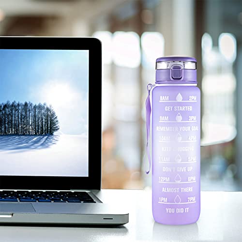 Bottle Bottle Motivational Water Bottle With Time Marker 32 Oz Sports Water Bottle Leak Proof Drink Water Bottle For Office Gym Running Biking Workout Outdoor Sport (Purple Gradient) #TOP6