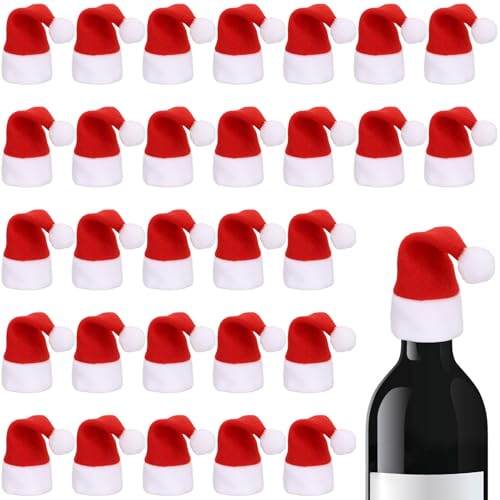 30 Pcs Red Mini Santa Hats For Crafts Wine Bottles Cover Christmas Santa Hat For Christmas Silverware Holders Home Decor Table Dinner Decorations For Christmas Table Setting Xmas Party