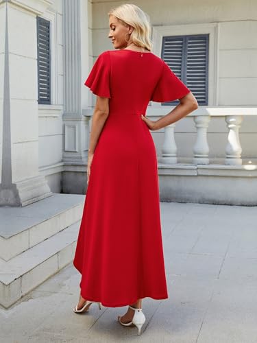 Image of QMZ Wedding Guest Dresses for Women V Neck Cocktail Dress Ruffle Sleeve A Line Evening Party Formal Dresses for Women