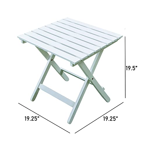 Merry Products Authentic Acacia Hardwood Compact Flat Folding Adirondack Slatted Side Table Outdoor Patio Furniture, White #TOP2