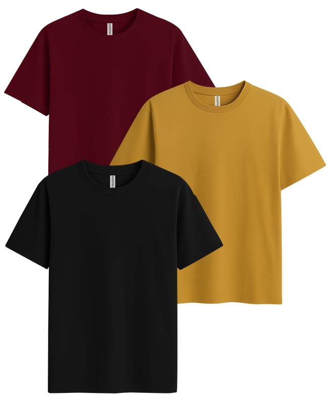 Image of Sleepynuts Women's S to 3XL Premium Half Sleeve Round Neck Plain Combed Cotton Tshirt Pack of 3 Loose Fit T-Shirts Combo