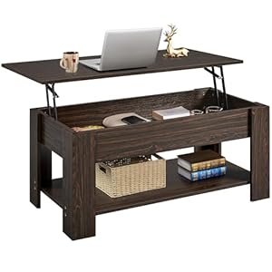 Yaheetech Höhenverstellbarer Kaffeetisch mit Stauraum Espresso