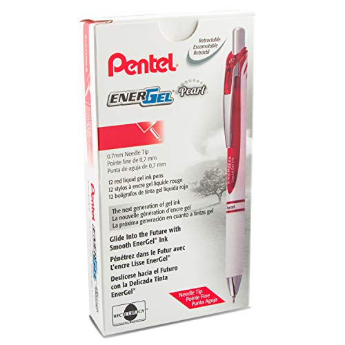 Pentel Gel Ink Pen, Pearl Retractable Gel Pen, (0.7Mm) Medium Point, Needle Tip, Red Ink, 12 Pack (Bln77Pw-B) #TOP4