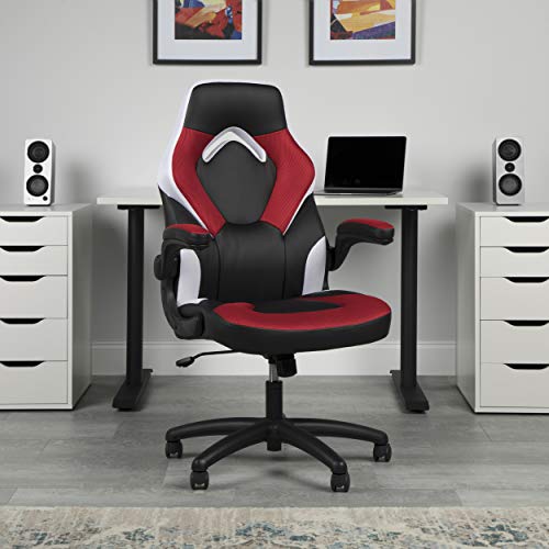 OFM ESS Collection Racing Style Bonded Leather Gaming Chair, in Red/White (ESS-3085-RED-WHT)