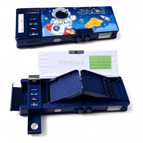 Image of KiddieWorld Astronaut Laser Space Pencil Box with 2-Digit Password Lock for Boys; Multi-Functional Jumbo Compass Box with Pop-up Sharpener, Dual Side Compartments & Built-in Calendar