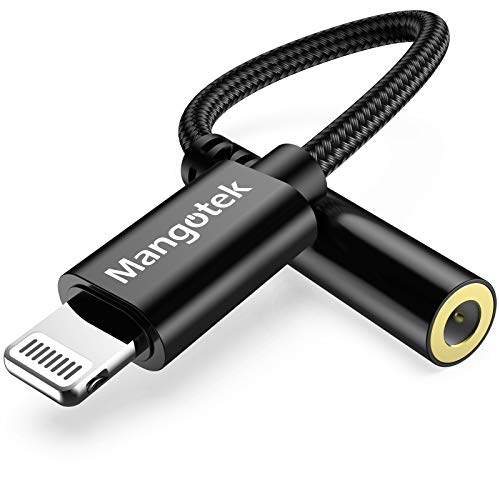 Mangotek Headphone Adapter for iPhone Braided, Apple MFi Certified Lightning to 3.5 mm Headphone Jack Adapter, Earphone Audio Aux Dongle Adaptor for iPhone 7 8 11 XR X XS Max SE 11 Pro Plus iPod Black