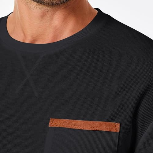 Cambkatl Men's Bacic Solid Color Crewneck Sweatshirt Casual Long Sleeve Pullovers Waffle T-Shirts with Chest Pocket4