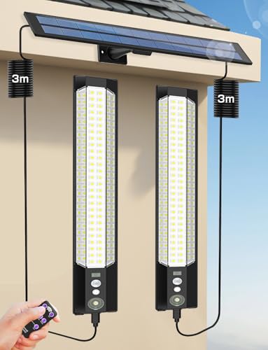 shineshare ソーラーライト 分離型 リモコン付き 2灯 316チップ 人感センサー 3つ知能モード 太陽光発電 省エネ 防水 防犯ライト 壁掛け/庭/柵/玄関/ガーデン/駐車場/地震/停電時適用