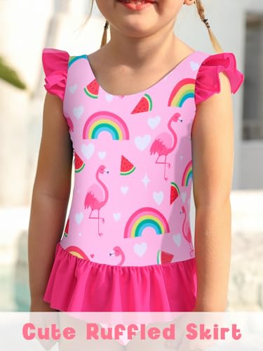 Image of Toddler Girls One Piece Ruffle Swimsuit Mermaid Bathing Suit 2-7Y | UPF 50+ quick-dry girls swimsuit,Cute flutter sleeves and ruffled hem,Mermaid Swimwear for pool,party,beach vacation.