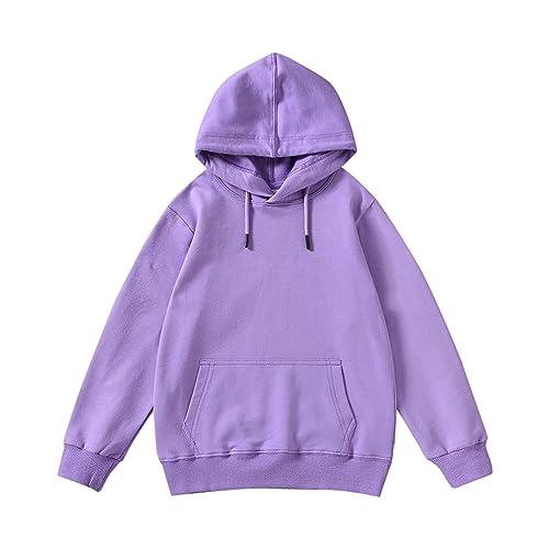 Oversized Sweatshirt for Girls Boys Thicken Fleece Windproof Warm Pullover Winter Solid Hoodies (Purple, 11-12 Years)