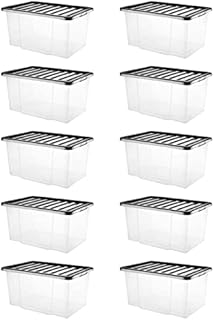 VTL® 10 X 50 LITRE PLASTIC STORAGE BOX QUALITY CONTAINER WITH BLACK LID (PACK OF 10)