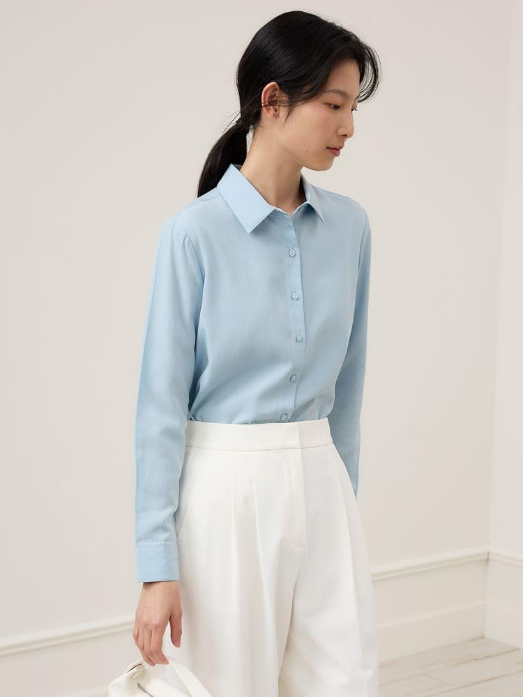 MAFSMJP Womens Boutton Down Shirt Long Sleeve Linen Spring Summer blue08 Loose Formal Shirt for Lady
