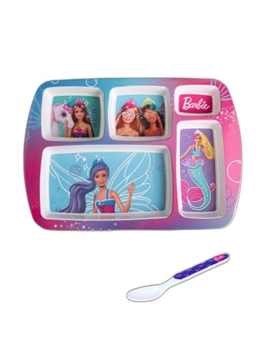 バービーBarbie食器セット　ヴィンテージ プレート　ピンクUSA Superware Melamine Kids Barbie Design Partition Plate with Spoon