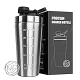 rocky&chao shaker per proteine in acciaio inox, 900 ml, con shaker a sfera, per albumi, dieta e fitness shakes (con coperchio a bottone, acciaio inossidabile)