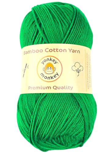 Image of 10-Pack of Yonkey Monkey Fingering Weight Yarn - 70% Rayon derived from Bamboo, 30% Cotton - Imported - Christmas Green 9064