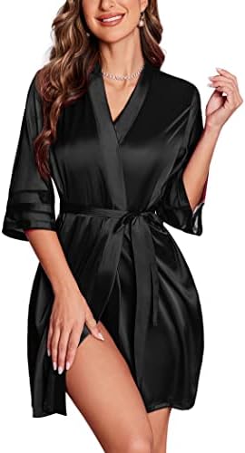 Ekouaer Women Silk Robe Short Kimono Bathrobes Satin Dressing Gowns Bridesmaid Bridal Wedding Sleepwear