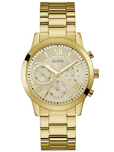 Guess Analog Champagne Dial Stainless Steel Watch-W1070L2, Band Color:Gold