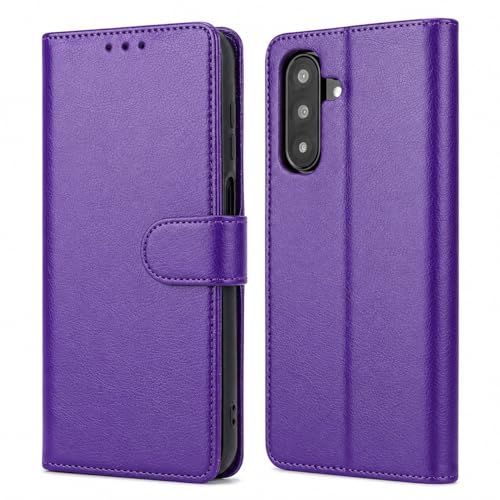 Image of NWNK13 For Samsung Galaxy S25 FE Case Leather Wallet Book Flip Stand View Phone Cover with 3 Card Holder Slots Compatible with Samsung S25FE (Purple)