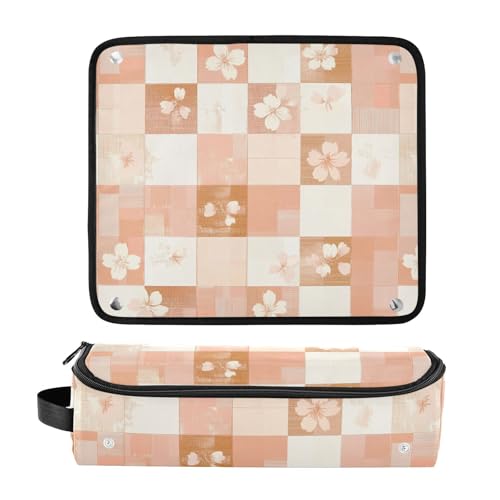 Bolsa de viaje para herramientas de cabello para mujer con tapete resistente al calor, organizador para planchas y accesorios de cuidado del cabello, diseño cuadrado en oro rosa, naranja con flor de cerezo miniatura 3