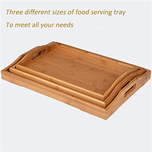 electromax Nest of 3 Serving Trays, Bamboo Serving Tray Set, Breakfast Serving Trays,Bamboo Food Serving Trays with Carry Handles, Easy to Store, Durable and Easy to Clean,