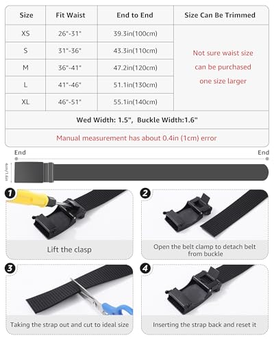 AWAYTR Nylon Ratchet Belts for Men - No Hole Casual Web Golf Belt for Jeans with Slide Buckle3