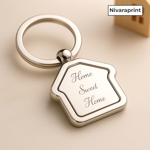 Image of Home Sweet Home Metal Keychain - Silver House Shape Rotating Key Ring, Housewarming Gift for Men & Women, Real Estate & New Home Keychain (Pack of 2)