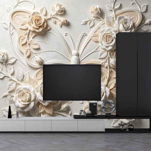 Papel pintado autoadhesivo lavable no tejido con relieve visual de rosas 4