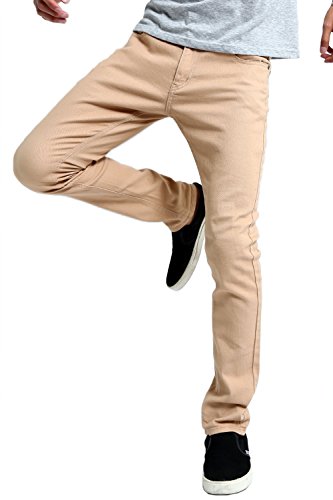 インプローブス チノパン ストレッチ スリム スキニー カラーパンツ メンズ ベージュ L サイズ