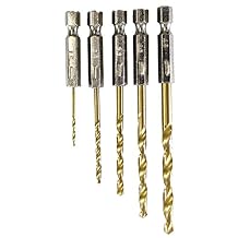 Wedge 5 Piece Titanium Drill Bit Set | 1/4" 0.6 cm Hex Shanks | Metric Sizes 1.5-4.8mm | Heat-Treated, High-Speed Steel | Ultimate Drilling Solution