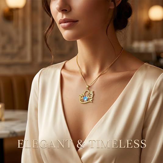Birthstone Heart butterfly Necklace for Women, Infinity Pendant 14K Gold /18K White Gold Womens Necklaces, Jewelry Anniversary Birthday Christmas Gifts for Her Mom Wife