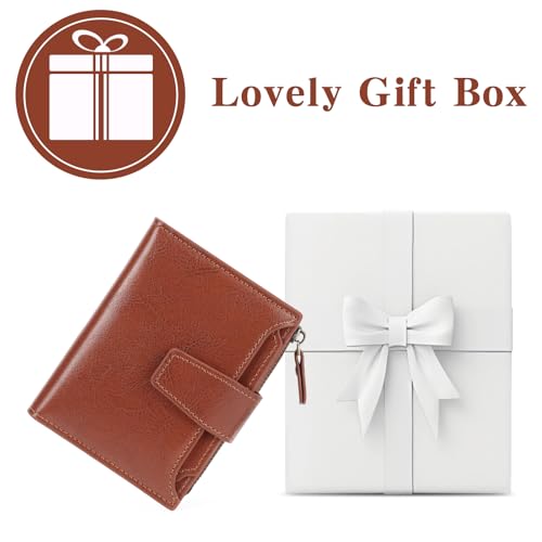 Image of GOIACII Leather Women's Wallet RFID Blocking Credit Card Holder Brown | Compact, Small, Trifold Billfold with Zipper Coin Pocket, 4 ID Windows