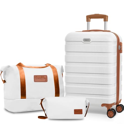 Image of AnyZip Luggage PC ABS Hardside Lightweight Suitcase with 4 Universal Wheels TSA Lock 20 24 28 Inch, White Brown, 3 piece set(20 inch), Fashion