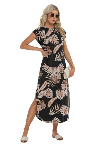 Image of HiMONE Beach Vacation Dresses for Women 2025 Sundress Cap Sleeves Casual Maxi Beach Dress with Pockets XS-2XL