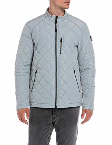 Replay Herren Steppjacke mit Reißverschluss, Silver 111 (Silber), XXL