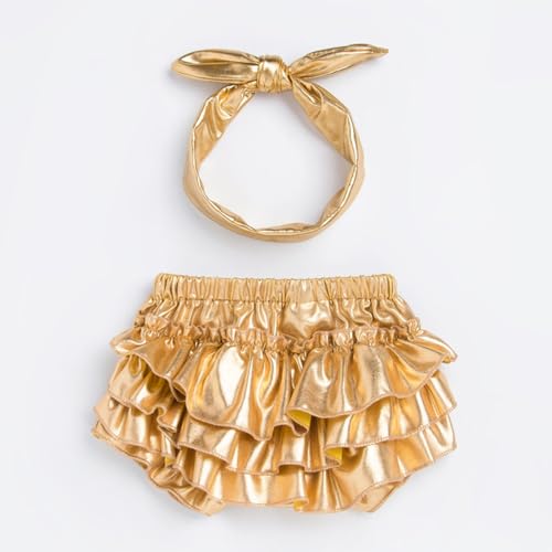 ACSUSS Gold Metallic Baby Bloomers & Headband Set 2-Piece Cake Smash Photoshoot Birthday Outfit Gold 3-6 Months4