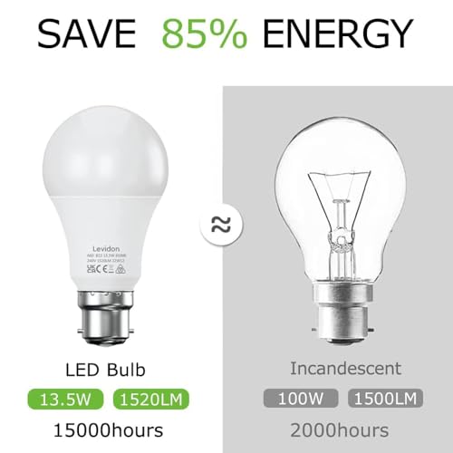 Bayonet Light Bulbs 100W Equivalent, Cool White 6500K,13.5W 1520LM Super Bright LED Bayonet Bulb, Daylight B22 LED Bulbs, BC GLS Energy Saving Lightbulbs Bayonette, Non-dimmable, Pack of 6 - Image 5