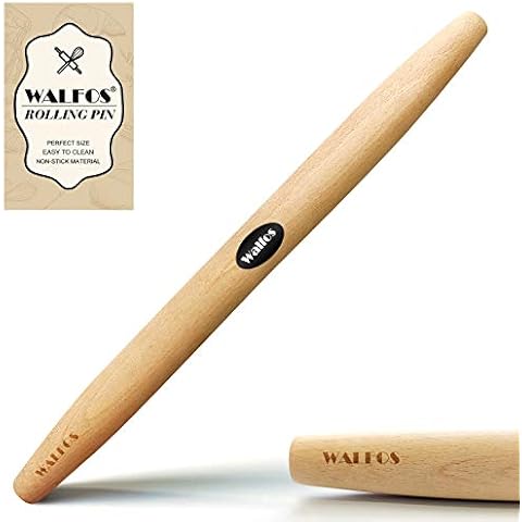WALFOS French Rolling Pin for Baking, Tapered Design Natural Beech Wood Rolling Pins, Essential Kitchen Dough Roller for Fondant, Pizza, Pie, Cookie and Pastry Cover