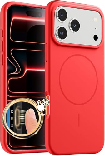 Image of mobistyle Magnetic Silicone Back Cover for iPhone 17 Pro Max 6.9-Inch, Compatible with Mag-Safe, Silky Soft Touch, Shock Absorbing Phone Cover Case with Camera Lens Protection (Red)