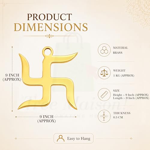 Image of Brass Swastik (卐) Sathiya Wall Hanging Yantra | 5 Inch Approx | Vastu Door Hanging for Najar Dosh |Weight-240gm Approx |Decorative Home Decor Symbol for Positive Vibes