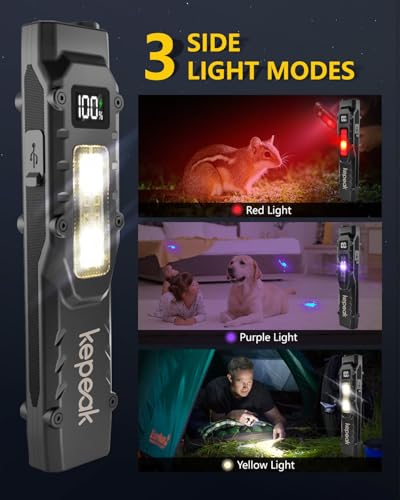 KEPEAK EDC Flashlight, Small Pocket Flat Flashlight, LED Flashlight Rechargeable USB C, Bright Flash Lights with Clip for Camping, Emergency