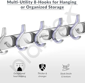 Plantex Aluminium Cloth Hanger Wall Mounted with 8 Hooks for Bathroom/Kitchen - Cloth Hanger/Towel Hanger/Keys Holder - Pack of 2 (8 Hooks, Chrome)