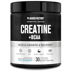 Jacked Factory Creatine + BCAAs – Creatine Monohydrate + BCAA Powder for Increased Post-Workout Recovery, Performance, Lean Muscle Growth, & Reduced Fatigue – 30 Servings, Blue Raspberry