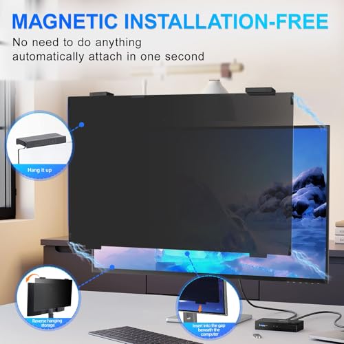 Image of 2Pack Magnetic 27 Inch Privacy Screen for Computer Monitor 16:9 Aspect Ratio, Hanging Removable Anti-Blue /Glare Protector Film, Anti Spy Desktop Security Private Filter 27in