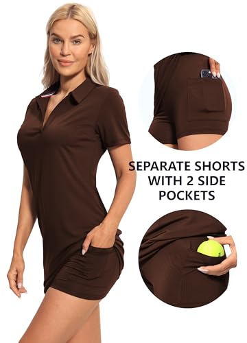 Image of Hiverlay Golf Dresses for Women with Shorts and Pockets, V-Neck Short Sleeve Tennis Dress, Workout Athletic Dresses