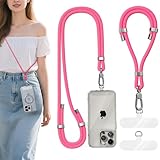 [joremx] 2個 2025新改良・多機能 スマホストラップ 携帯用 繊維ストラップ ホルダー 2枚入り、合金バックル、肌に優しい 長さ調節可能 360°回転でき 高耐久設計 落下防止・紛失防止・盗難防止 iPhone/Android ほとんどの機種対応 散歩 通勤 通学 旅行（ストラップ 2本（1ネック1手首）+タグパッチ 2枚入り） Hot Pink