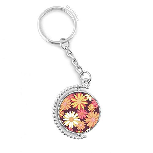 Porte-clés rotatif fleur rouge jaune multicolor de 1,2 x 3,5 pouces avec anneau en métal