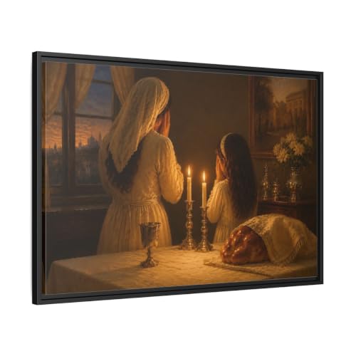 Tableau Shabbat Light haut de gamme grand format 90x60 cm cadre noir